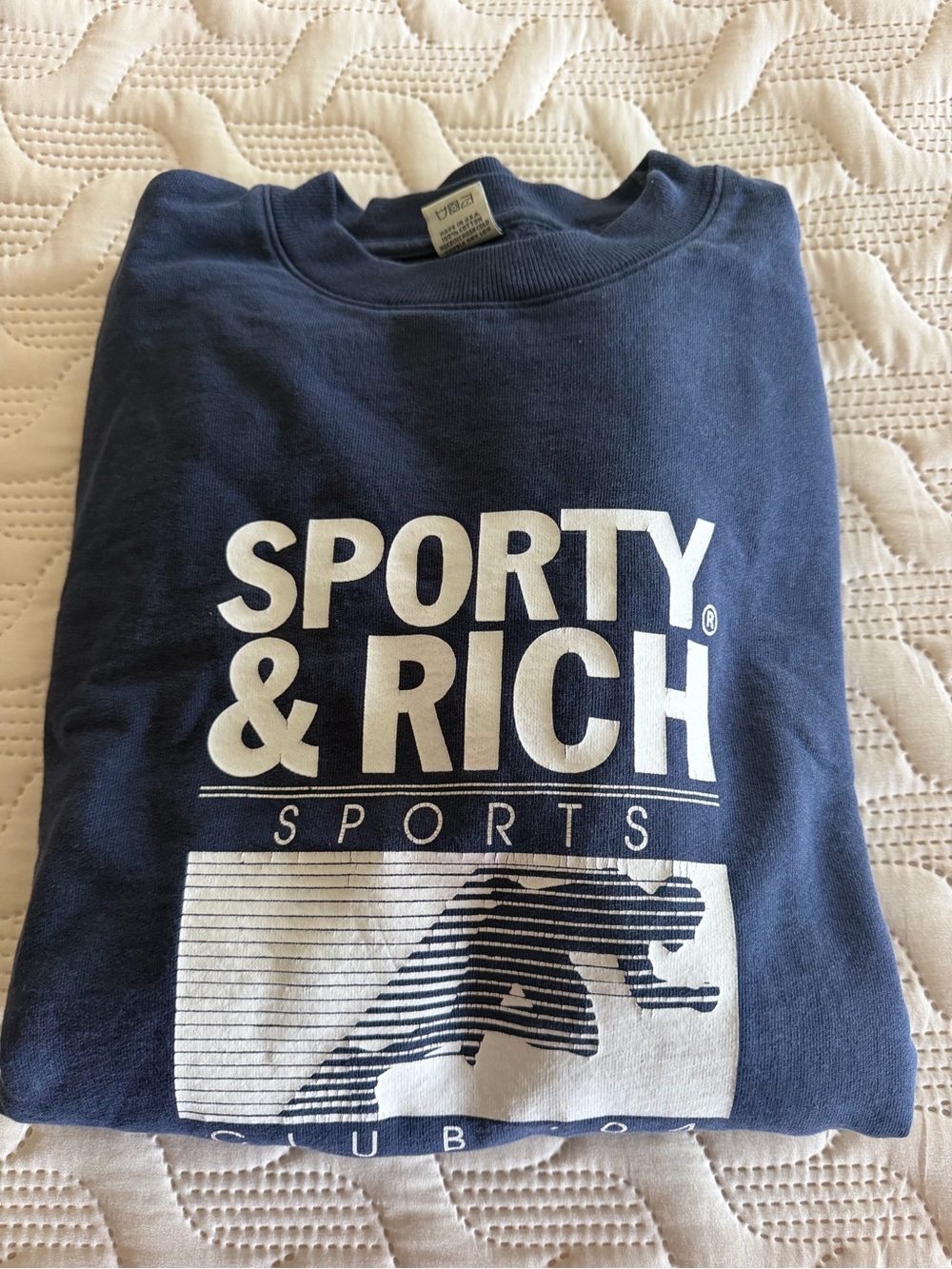 Sporty & Rich Navy Crewneck with White Logo